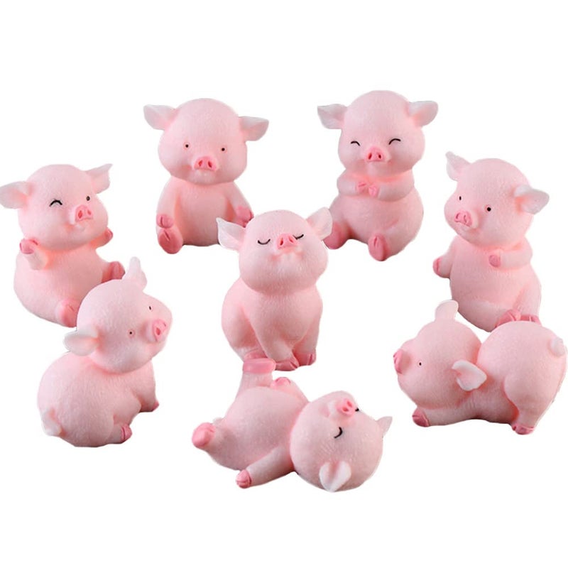 MAOMIA Miniature Pig Figurines 8 Pcs, Cute Pink Piggy Toy Figures Cake Toppers for Fairy Garden Decor Christmas Desk Decoration - Image 1