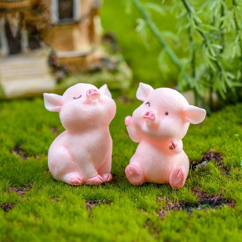 MAOMIA Miniature Pig Figurines 8 Pcs, Cute Pink Piggy Toy Figures Cake Toppers for Fairy Garden Decor Christmas Desk Decoration - Image 2