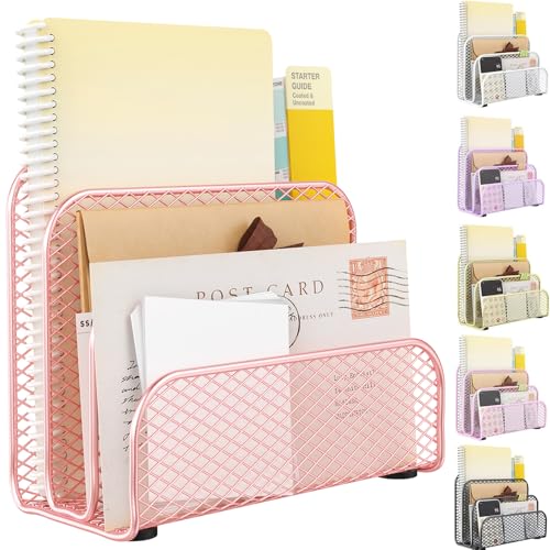 gianotter Mail Organizer Countertop Metal File Holder with 3Slot Rose Gold Desk Accessories Workspace Organizers Rose Gold - Image 1