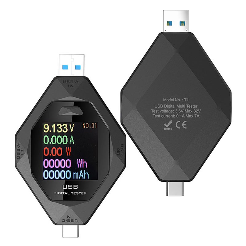 مقياس طاقة رقمي يحتوي على منفذ USB-C، مقياس متعدد الوظائف للجهد والتيار والطاقة، كاشف شحن للهواتف للجهازين من نوع Type-C و USB. - Image 5