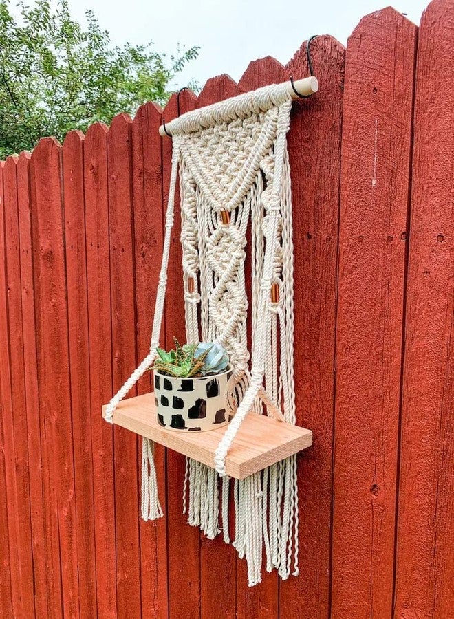 Urooz Macram Wooden Wall Hanging Shelf |978| Modern Chic Woven Macrame Tapestries, Wall Art Home Decor for Apartment, Dorm, Bedroom, Living Room, Nursery, Party Decorations, 15" Wx 16" H - Image 2