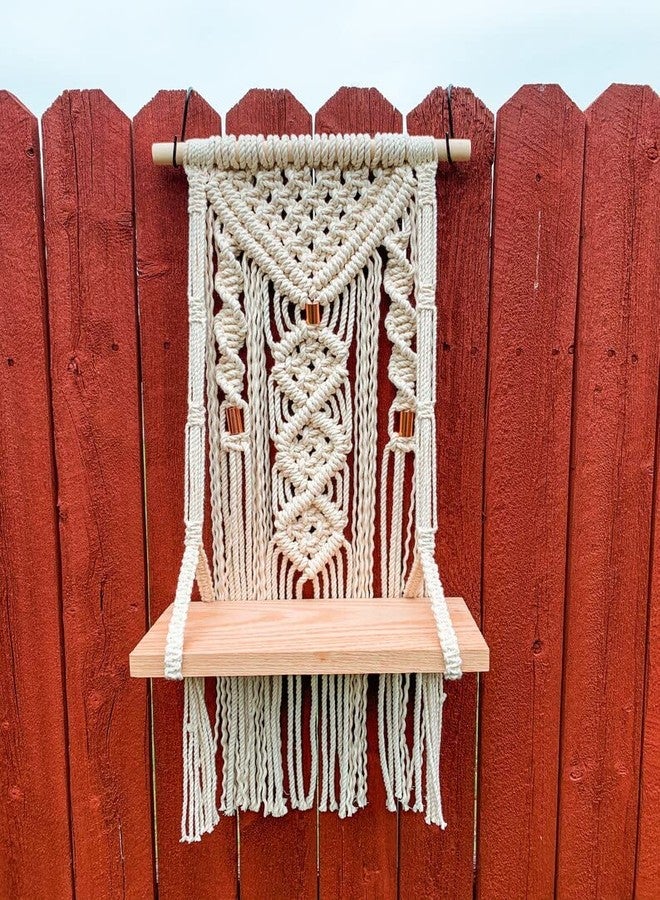 Urooz Macram Wooden Wall Hanging Shelf |978| Modern Chic Woven Macrame Tapestries, Wall Art Home Decor for Apartment, Dorm, Bedroom, Living Room, Nursery, Party Decorations, 15" Wx 16" H - Image 3