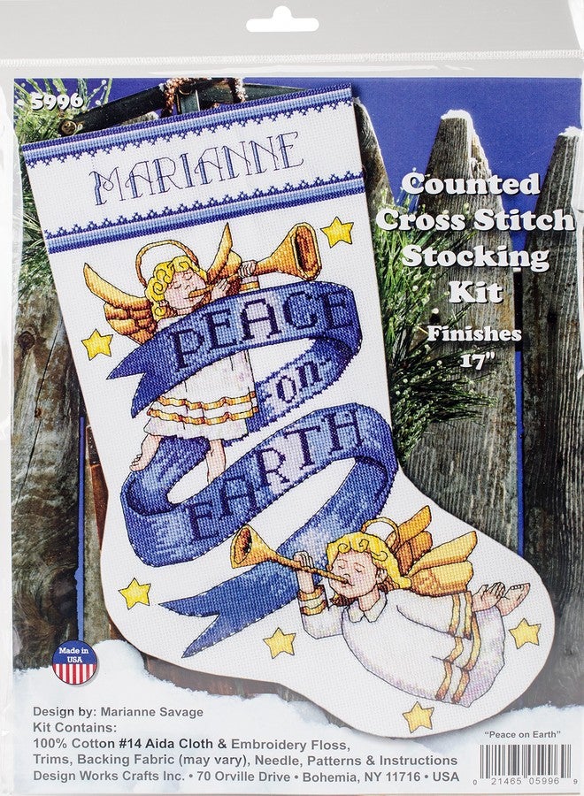 Tobin Peace On Earth Cross Stitch Stocking Kit, 17 Long 14 Count - Image 1