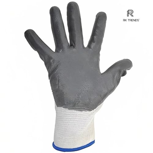 RK TRENDS Safety Gloves - Nylon Nitrile Coated Industrial & Home Cut Resistant Hand Gloves. (Pack of 72 Pairs, Grey (Nitrile Coated)) - Image 3