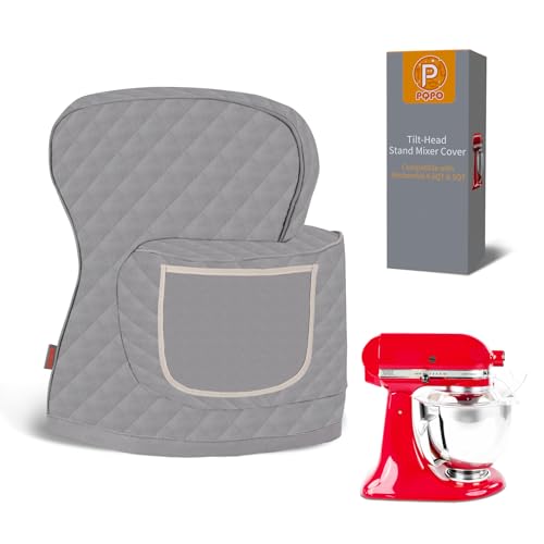 PQPO Stand Mixer Cover Compatible with KitchenAid 355 Quart TiltHead Mixer Quilted Waterproof Appliance Dust Protector with Storage PocketGery - Image 1