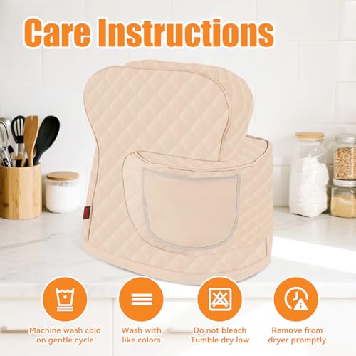 PQPO Stand Mixer Cover Compatible with KitchenAid 355 Quart TiltHead Mixer Quilted Waterproof Appliance Dust Protector with Storage PocketGery - Image 3