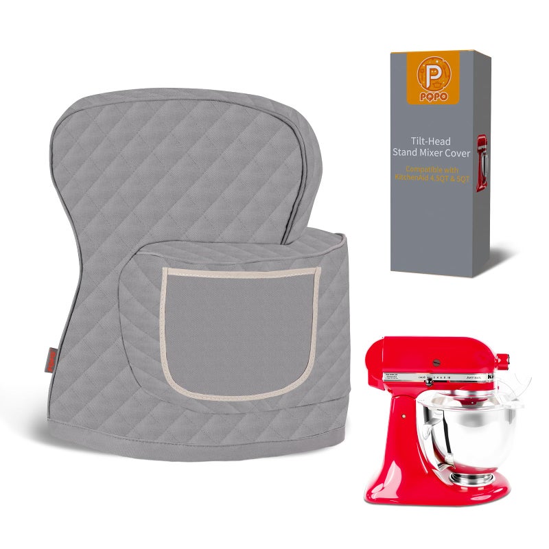 PQPO Stand Mixer Cover Compatible with KitchenAid 355 Quart TiltHead Mixer Quilted Waterproof Appliance Dust Protector with Storage PocketGery - Image 2