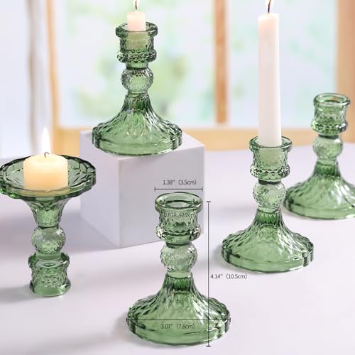 Simeitol Glass Candle Holder Set of 12, Green Taper Candle Holders Bulk, Vintage Candlestick Holders, Candle Stick Holder for Table Centerpieces, Wedding, Festival & Home Decor - Image 3