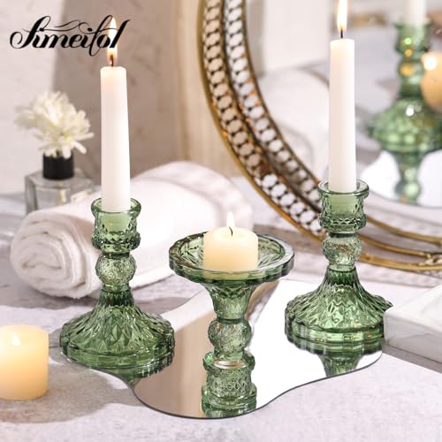 Simeitol Glass Candle Holder Set of 12, Green Taper Candle Holders Bulk, Vintage Candlestick Holders, Candle Stick Holder for Table Centerpieces, Wedding, Festival & Home Decor - Image 4