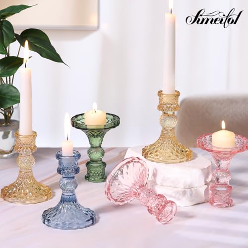 Simeitol Glass Candle Holder Set of 12, Green Taper Candle Holders Bulk, Vintage Candlestick Holders, Candle Stick Holder for Table Centerpieces, Wedding, Festival & Home Decor - Image 5
