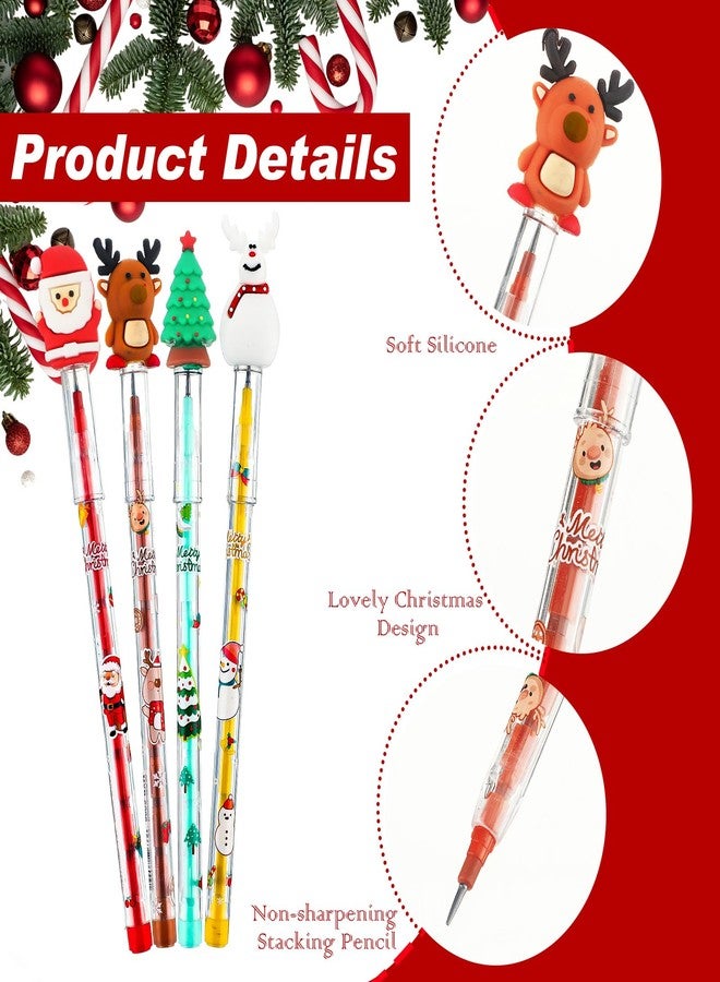 Qilery 24 Pcs Christmas Pencils Assorted Multi Point Stackable Push Pencil Christmas Tree Santa Claus Snowman Elk Pens for School Party Favors Supplies Classroom Rewards Gifts - Image 3