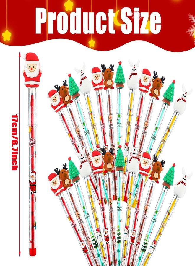 Qilery 24 Pcs Christmas Pencils Assorted Multi Point Stackable Push Pencil Christmas Tree Santa Claus Snowman Elk Pens for School Party Favors Supplies Classroom Rewards Gifts - Image 2
