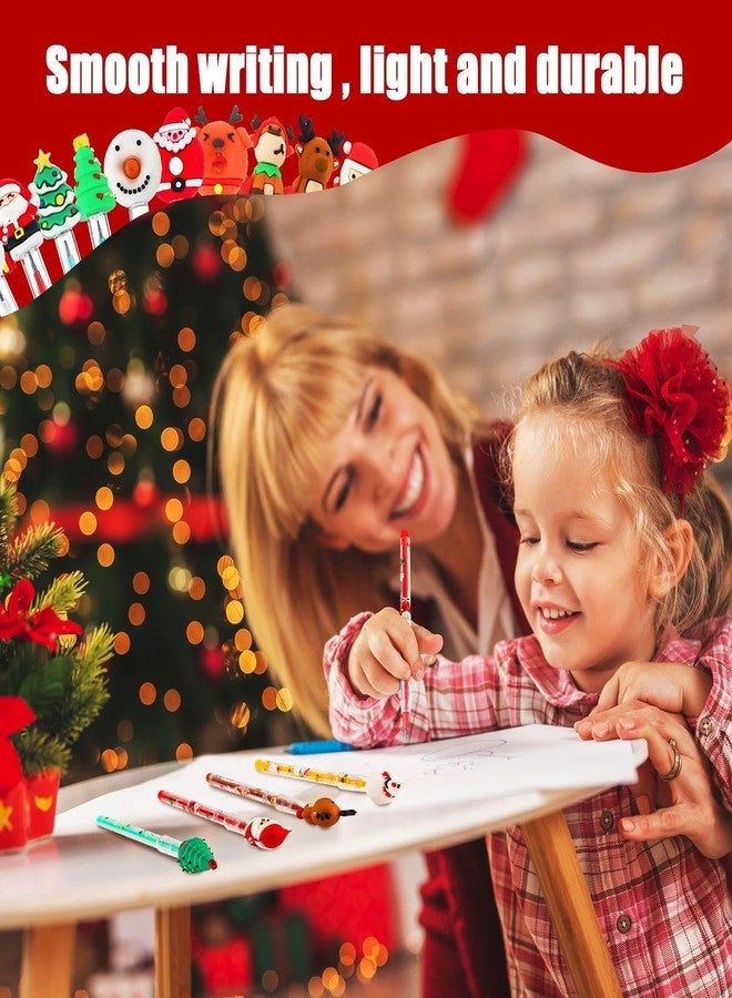 Qilery 24 Pcs Christmas Pencils Assorted Multi Point Stackable Push Pencil Christmas Tree Santa Claus Snowman Elk Pens for School Party Favors Supplies Classroom Rewards Gifts - Image 4