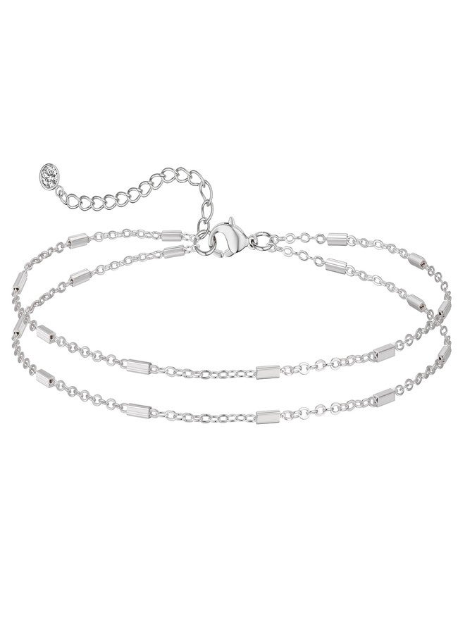 MIDEEO Gold/Silver Ankle Bracelets for Women,14K Gold Anklets for Women Waterproof Cuban Link Heart Beads Herringbone Rhinestone Anklets Set Layered Anklet Bracelets for Women Gold Jewelry Gift - Image 1