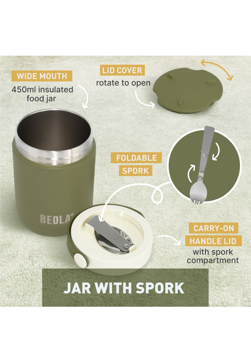 BEOLA 450ml Food Jar Lunch Box Thermos Stainless Steel Double Wall Insulated Travel Food Flask for Kids and Adults, 15oz (Olive Green)  - Image 2