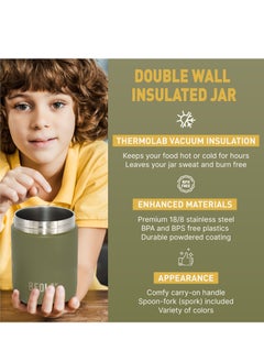 BEOLA 450ml Food Jar Lunch Box Thermos Stainless Steel Double Wall Insulated Travel Food Flask for Kids and Adults, 15oz (Olive Green)  - Image 3