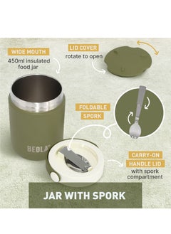 BEOLA 450ml Food Jar Lunch Box Thermos Stainless Steel Double Wall Insulated Travel Food Flask for Kids and Adults, 15oz (Olive Green)  - Image 2