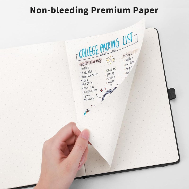RETTACY Bullet Dotted Journal Notebook, 2-Pack, 160 Numbered Pages per Pack, A5 Medium Size (5.7'' x 8.3''), 120 GSM Thick Paper, Leather Hardcover, for Bullet Journaling (Black & Dark Green) - Image 5