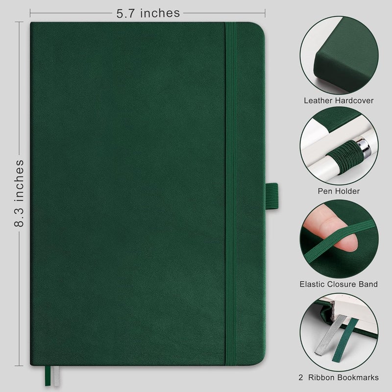 RETTACY Bullet Dotted Journal Notebook, 2-Pack, 160 Numbered Pages per Pack, A5 Medium Size (5.7'' x 8.3''), 120 GSM Thick Paper, Leather Hardcover, for Bullet Journaling (Black & Dark Green) - Image 2