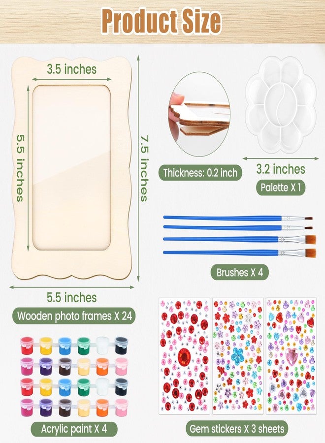 Fovths 24 Pcs Wooden Picture Frames, 7.5" x 5.5" Unfinished Wood Photo Frames with Stand, DIY Wooden Craft Frame with Stickers Painting Tools for Craft Paint and Decorate, Tabletop Display - Image 2