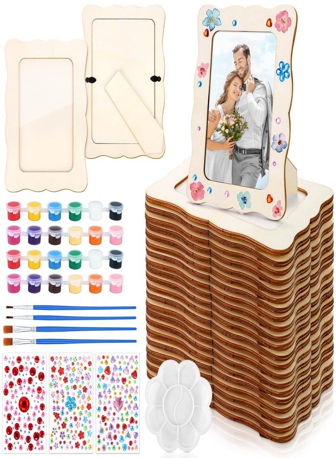 Fovths 24 Pcs Wooden Picture Frames, 7.5" x 5.5" Unfinished Wood Photo Frames with Stand, DIY Wooden Craft Frame with Stickers Painting Tools for Craft Paint and Decorate, Tabletop Display - Image 1