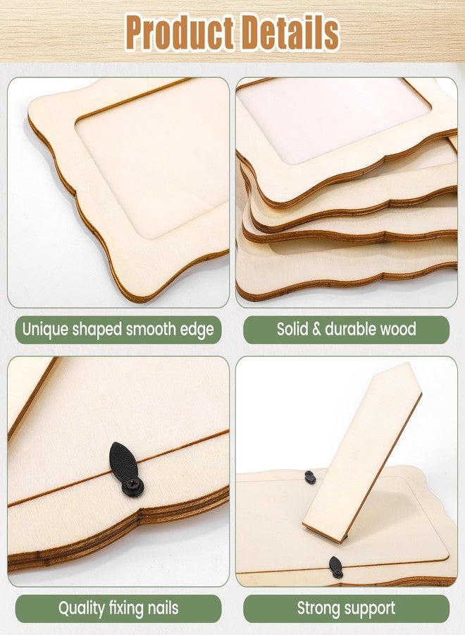Fovths 24 Pcs Wooden Picture Frames, 7.5" x 5.5" Unfinished Wood Photo Frames with Stand, DIY Wooden Craft Frame with Stickers Painting Tools for Craft Paint and Decorate, Tabletop Display - Image 3