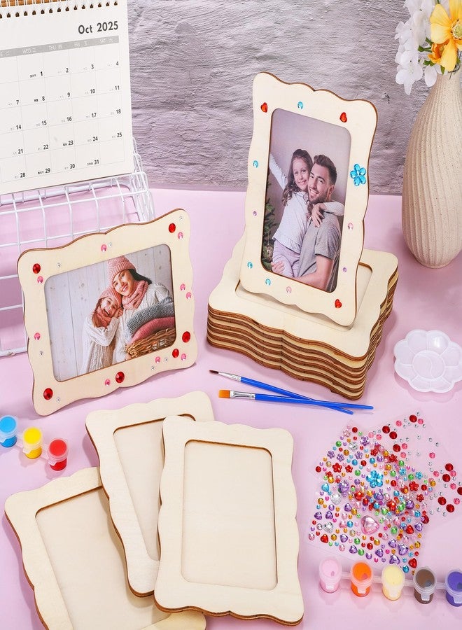 Fovths 24 Pcs Wooden Picture Frames, 7.5" x 5.5" Unfinished Wood Photo Frames with Stand, DIY Wooden Craft Frame with Stickers Painting Tools for Craft Paint and Decorate, Tabletop Display - Image 4