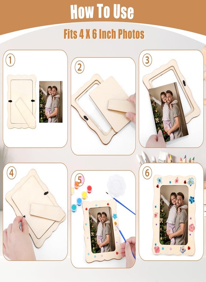 Fovths 24 Pcs Wooden Picture Frames, 7.5" x 5.5" Unfinished Wood Photo Frames with Stand, DIY Wooden Craft Frame with Stickers Painting Tools for Craft Paint and Decorate, Tabletop Display - Image 5