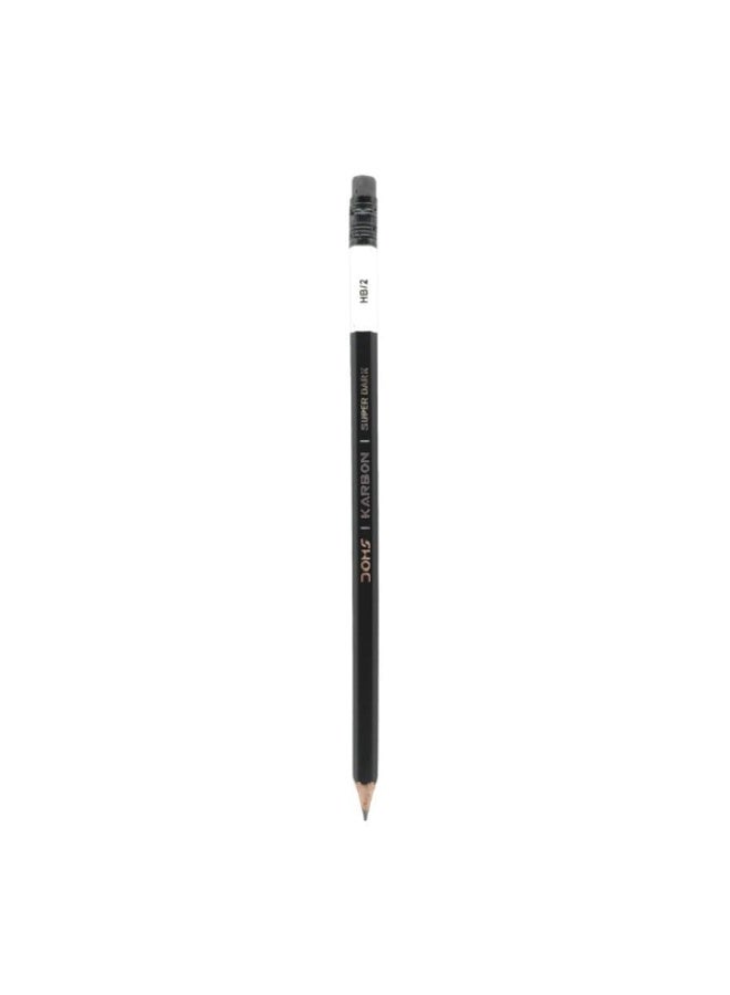 DOMS Karbon Eraser-Tipped Super Dark Graphite Pencils HB/2 – 12 Pencils with 1 Eras-Ner (Eraser + Sharpener) – 185mm Length – Smooth Writing - Image 3