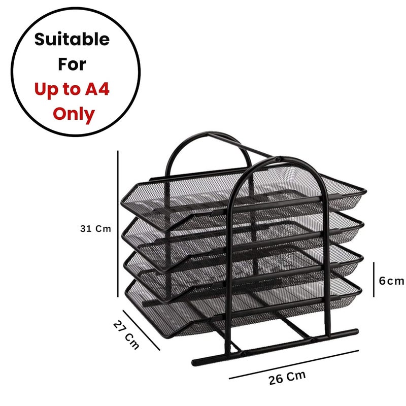 GoodWill Tech Desk File Metalic Tray/Rack, 4 Tier Metal Mesh A4 Files/Documents/Papers/Folders Holder Front-Loading Pull Out Trays Paper Tray For Office Organizer Desk (Black) - Image 3