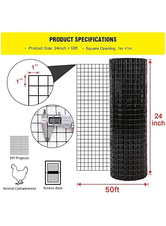 Arabest 24'' x 50' 1inch Hardware Cloth 16 Gauge Black Vinyl Coated Welded Fence Mesh for Home and Garden Fence and Home Improvement Project (24'' x 50') - Image 2