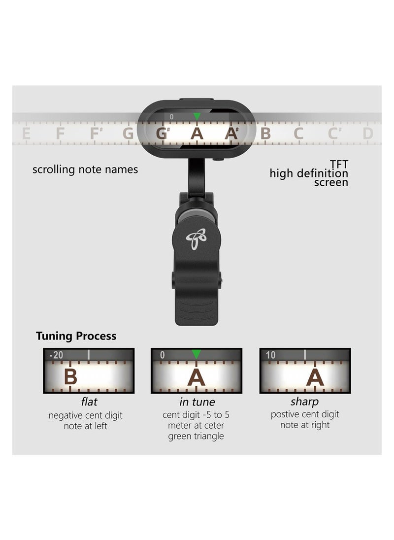 Clip On Tuner Rechargeable, Chromatic Tuner for Guitar Bass Ukulele and Wind Instruments, Pitch 410-460Hz, High Definition TFT Screen Easy to Read in Bright Light, Quick & Accurate Tuning - pzsku/Z771E7C554877B303F675Z/45/_/1698836650/9d7ce369-fe6c-4ad7-846a-7c30dc4498c7