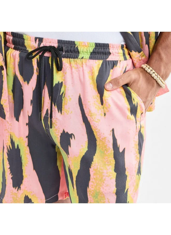 FAV All-Over Print Flexi Waist Shorts with Pockets and Drawstring Closure