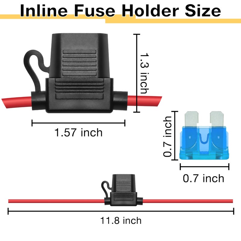 ecocstm 2 PCS Inline Fuse Holders 12V, 16 AWG Car Gauge Inline Fuses, Waterproof Fuse Holder with 15A ATC/ATO Standard Blade Fuses for Automotive, Marine, Golf Cart Lighting, Electrical Circuits - Image 2