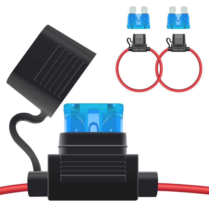 ecocstm 2 PCS Inline Fuse Holders 12V, 16 AWG Car Gauge Inline Fuses, Waterproof Fuse Holder with 15A ATC/ATO Standard Blade Fuses for Automotive, Marine, Golf Cart Lighting, Electrical Circuits - Image 1