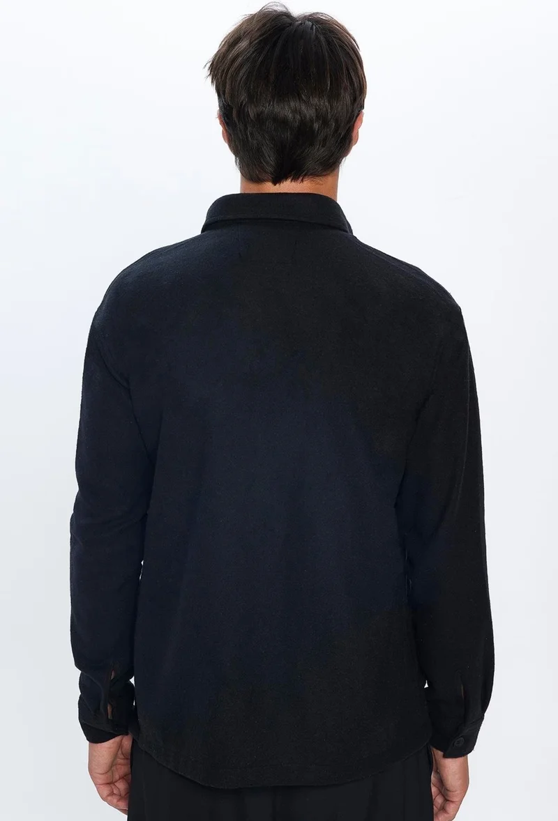 تودورس Men's Relax Fit Casual Cut Single Pocket Plain Winter Lumberjack Black Shirt