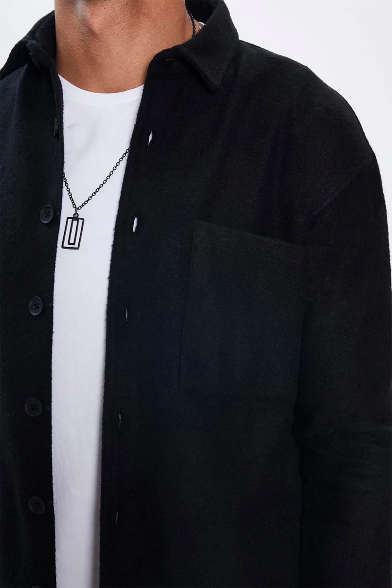 تودورس Men's Relax Fit Casual Cut Single Pocket Plain Winter Lumberjack Black Shirt