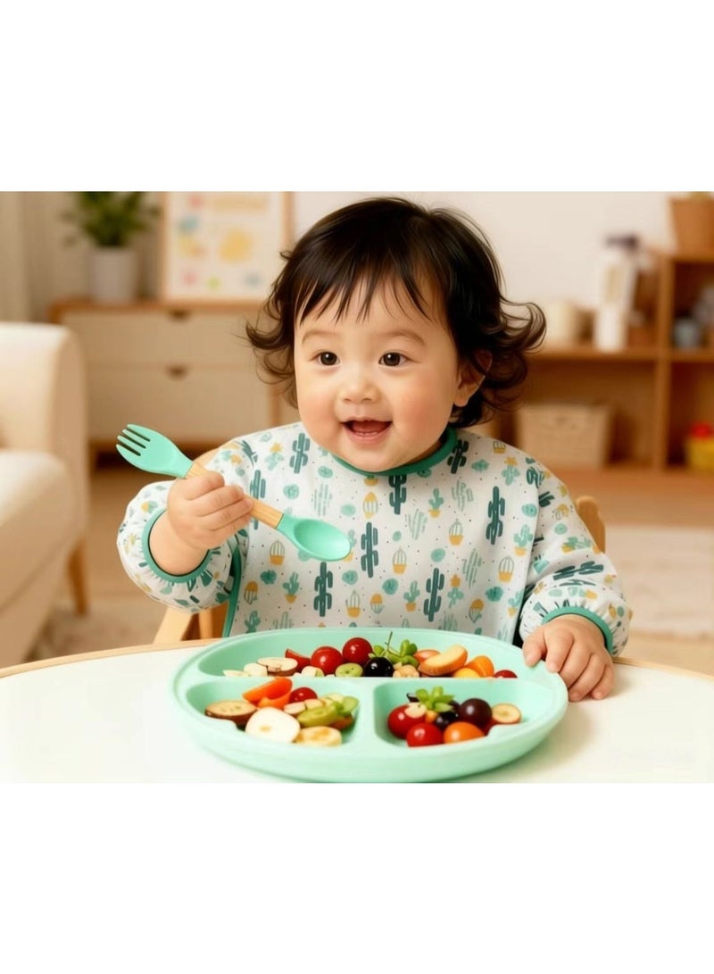 CESETH 12-Piece Silicone Feeding Set For Babies - Bpa-Free Baby Tableware Set, Including Suction Bowl / Water Cup / Fruit Teething Toy And A Soft Silicone Bib And Tableware With Adjustable Design. Food-Grade Silicone Without Bisphenol A, Suitable For Children Aged 6 Months And Above. Baby Tableware Set - Green - Image 5