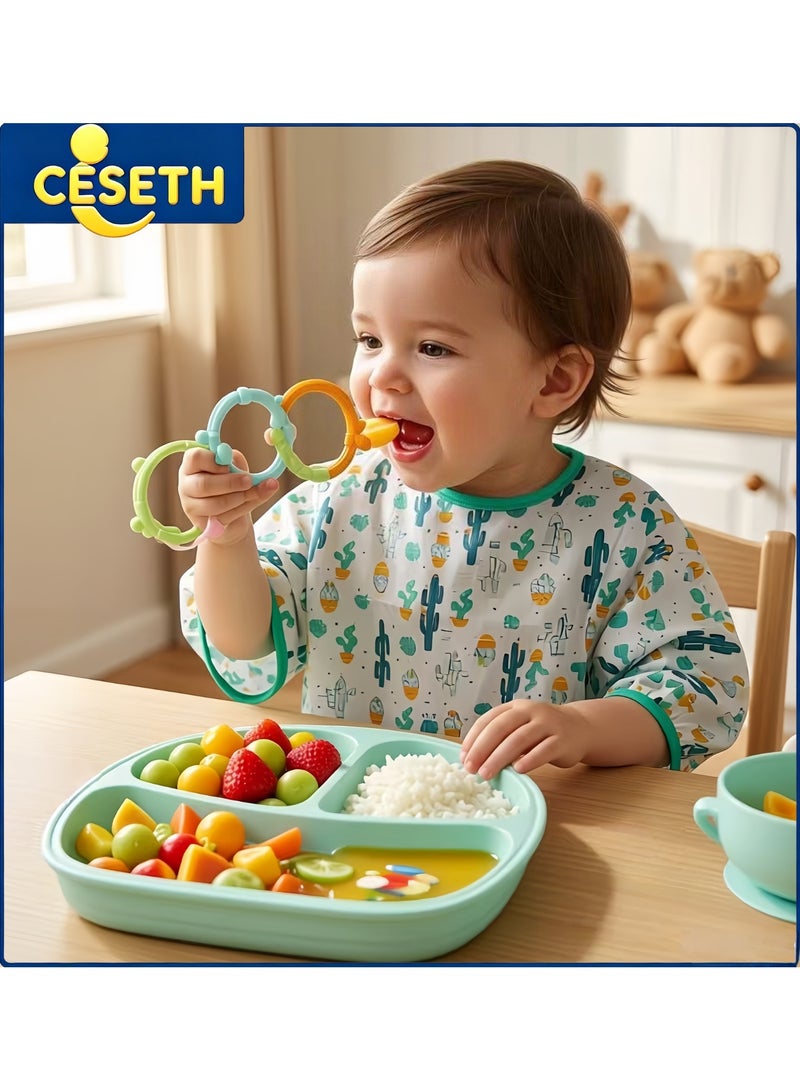 CESETH 12-Piece Silicone Feeding Set For Babies - Bpa-Free Baby Tableware Set, Including Suction Bowl / Water Cup / Fruit Teething Toy And A Soft Silicone Bib And Tableware With Adjustable Design. Food-Grade Silicone Without Bisphenol A, Suitable For Children Aged 6 Months And Above. Baby Tableware Set - Green - Image 1