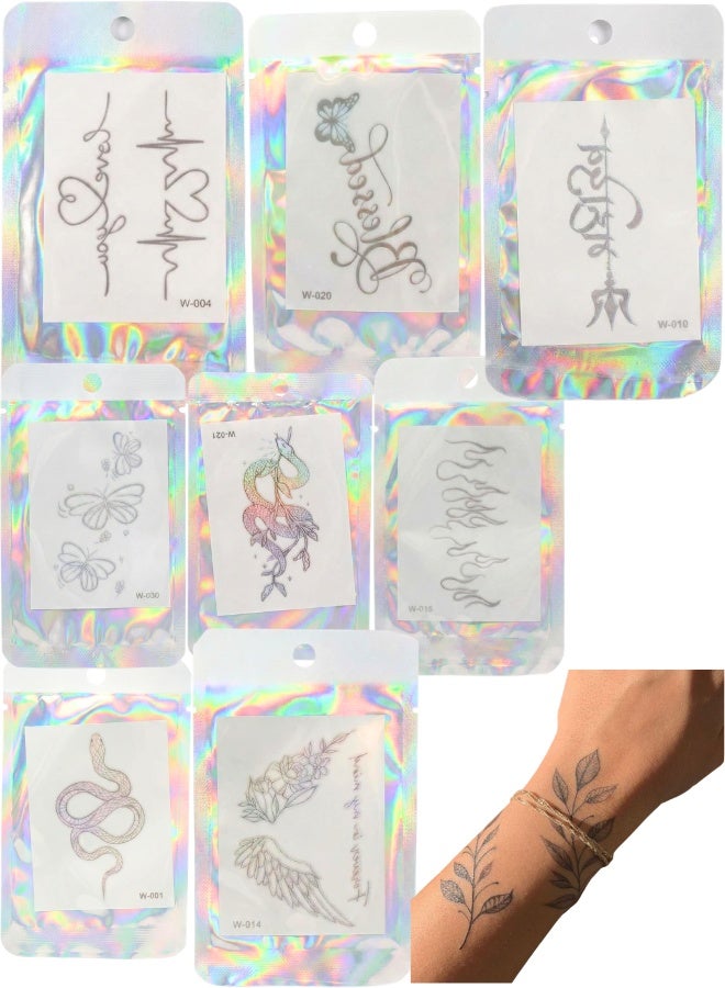 12PCS Metallic Temporary Tattoo Stickers Waterproof Semi Permanent Fake Tattoos – Holographic Butterfly Flower Star Designs Last 7-15 Days Easy Apply and Remove for Party Festival Beach Body Art - Image 1