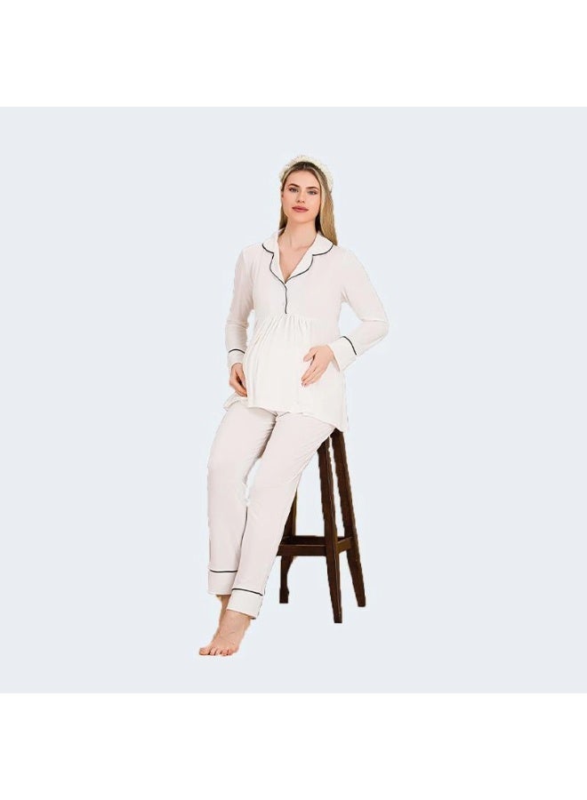 LADY Maternity & Nursing Pajama Set for Women – Soft Turkish Cotton Two-Piece Sleepwear with Front Nursing Buttons - Image 2