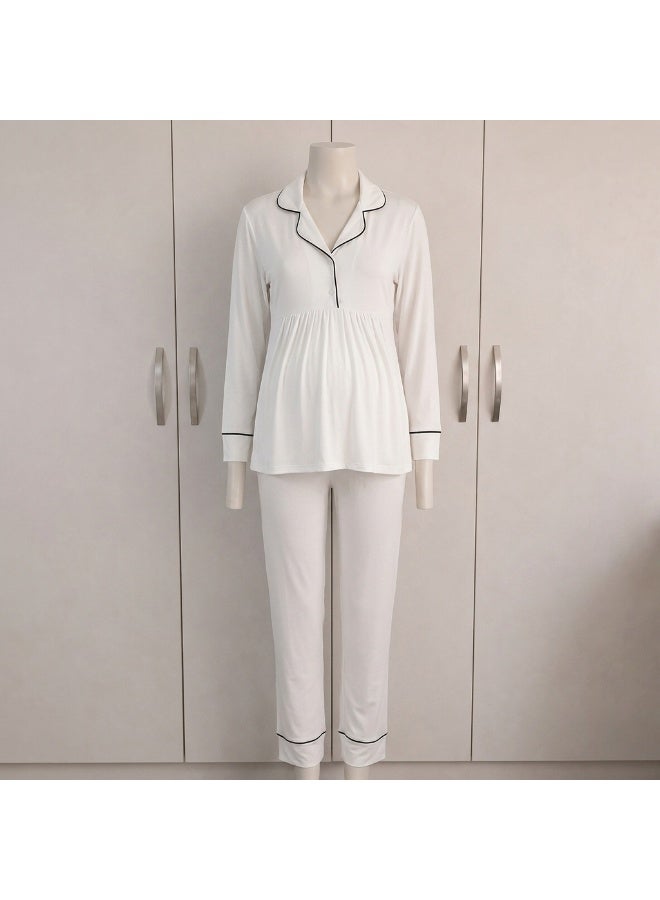 LADY Maternity & Nursing Pajama Set for Women – Soft Turkish Cotton Two-Piece Sleepwear with Front Nursing Buttons - Image 1