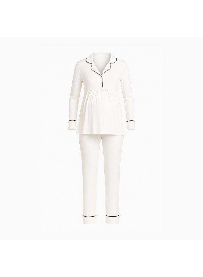 LADY Maternity & Nursing Pajama Set for Women – Soft Turkish Cotton Two-Piece Sleepwear with Front Nursing Buttons - Image 3