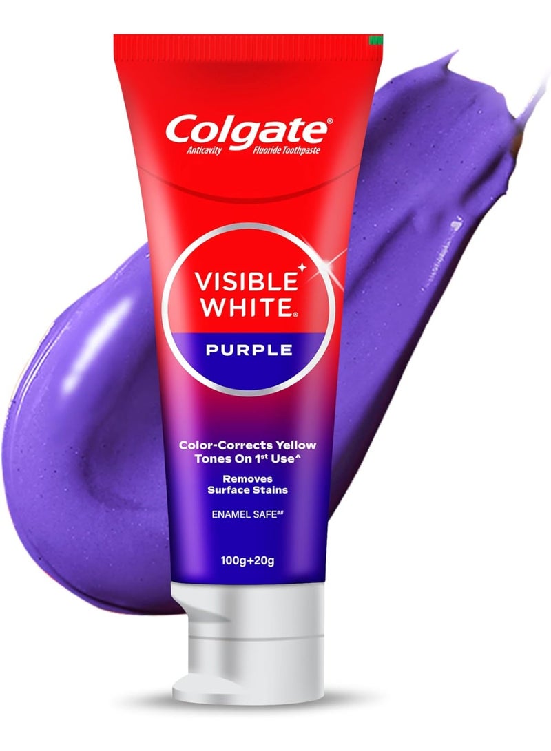 Colgate Visible White Purple Toothpaste for Teeth Whitening, Teeth Whitening Colgate Toothpaste with Fluoride, Tooth Paste Helps Remove Surface Stains, Whitens Yellow Teeth, Enamel-Safe for Daily Use - Image 1
