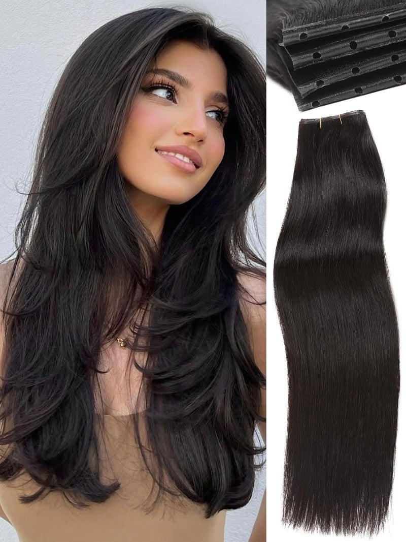 WIGNEE Glueless Butterfly OVO Weft Hair Extensions Human Hair 100 Remy Hair Weft Black Hair Extensions Human Hair 18 Inch Invisible Genius Micro Bead Real Human Hair Extensions for Strong Volume1B - Image 2