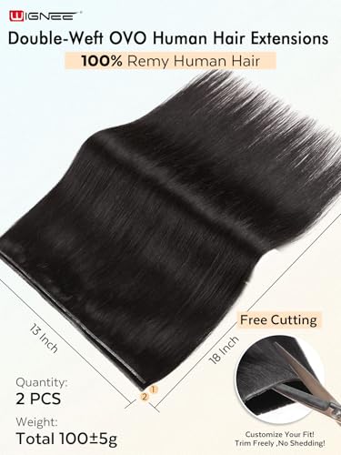WIGNEE Glueless Butterfly OVO Weft Hair Extensions Human Hair 100 Remy Hair Weft Black Hair Extensions Human Hair 18 Inch Invisible Genius Micro Bead Real Human Hair Extensions for Strong Volume1B - Image 3
