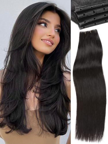 WIGNEE Glueless Butterfly OVO Weft Hair Extensions Human Hair 100 Remy Hair Weft Black Hair Extensions Human Hair 18 Inch Invisible Genius Micro Bead Real Human Hair Extensions for Strong Volume1B - Image 1