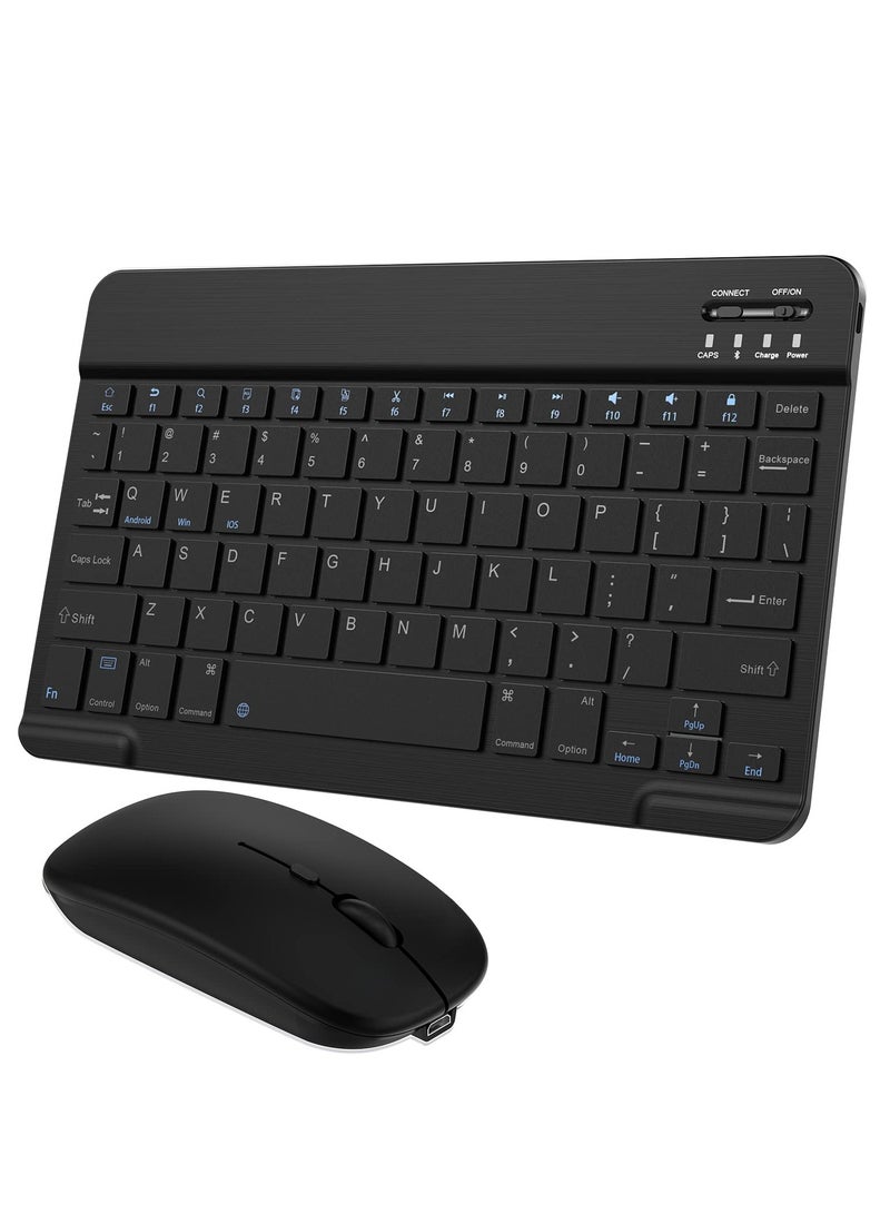 Rechargeable Bluetooth Keyboard and Mouse Combo Ultra-Slim Portable Compact Wireless Mouse Keyboard Set for Android Windows Tablet Cell Phone iPhone iPad Pro Air Mini, iPad OS/iOS 13 and above (Black - Image 1