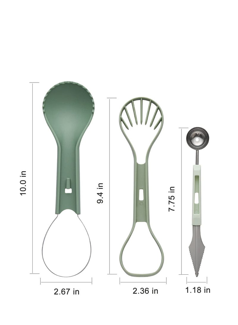 SOLARAE Fruit Cutters Seed Remover, 6 in 1 Stainless Steel Melon Baller Scoop Set, Seed Remover Knife and Fruit Carving Tools, Watermelon Slicer Ice Cream Baller (Green） - Image 5