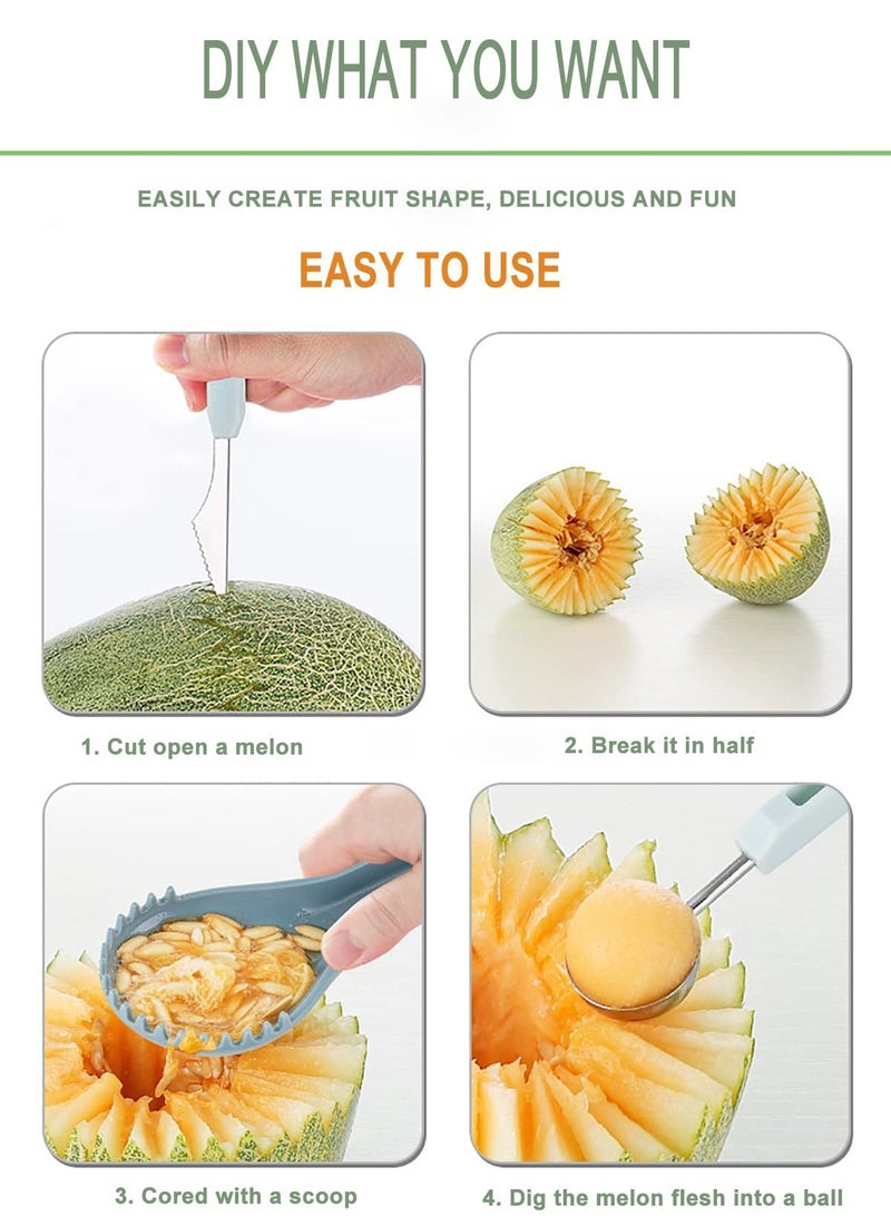 SOLARAE Fruit Cutters Seed Remover, 6 in 1 Stainless Steel Melon Baller Scoop Set, Seed Remover Knife and Fruit Carving Tools, Watermelon Slicer Ice Cream Baller (Green） - Image 3